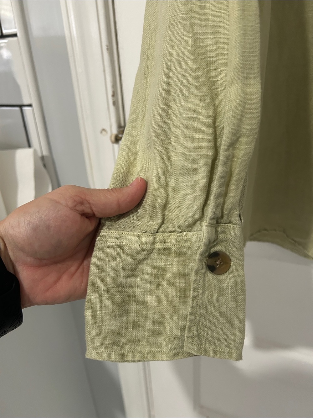 Zara Woman Premium Denim Linen Button Up Shirt Made in Portugal - Sage Green - M - Picture 4 of 6